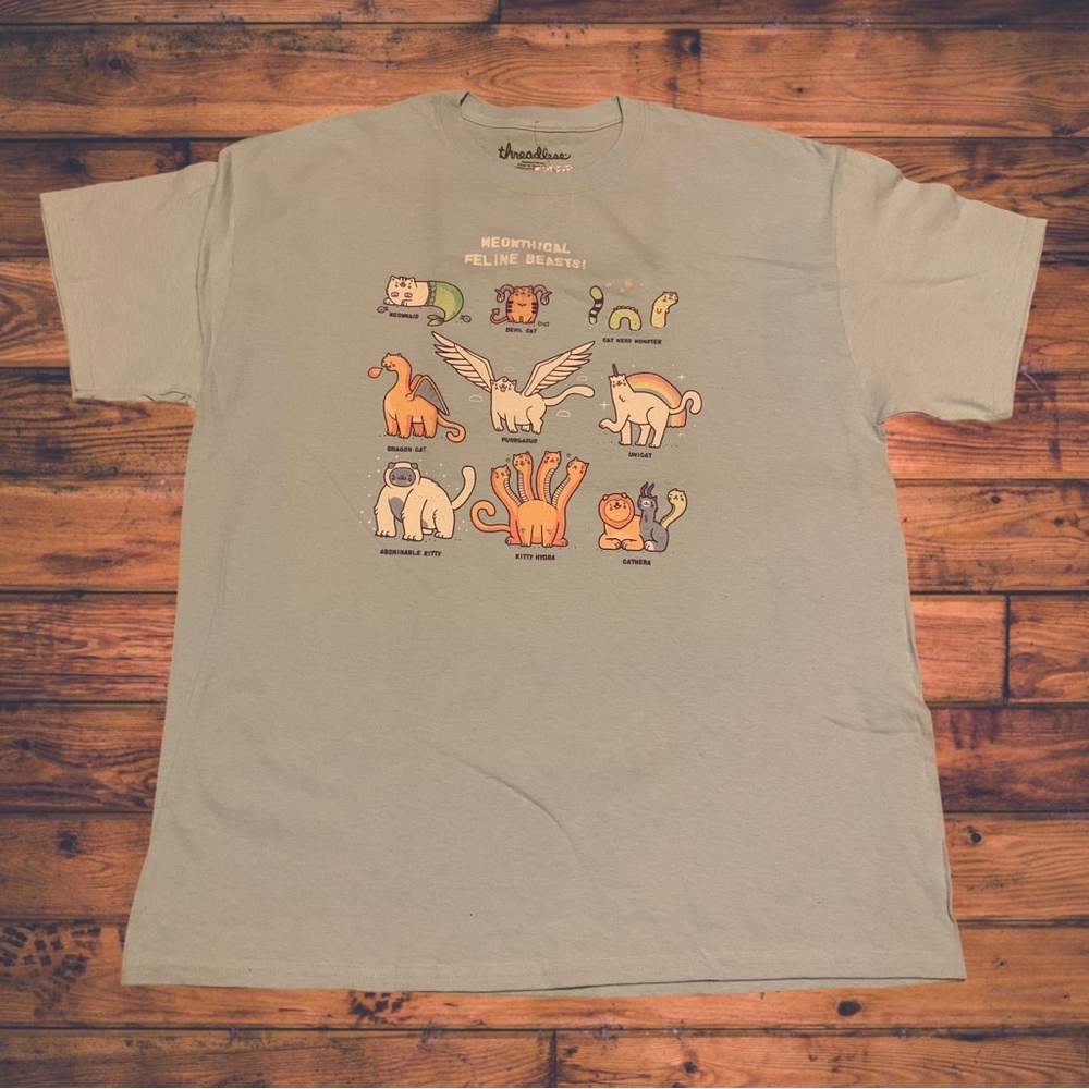 Threadless Funny Mythical Beasts Shirt Cats Feline Devil Mermaid Hydra Pusheen